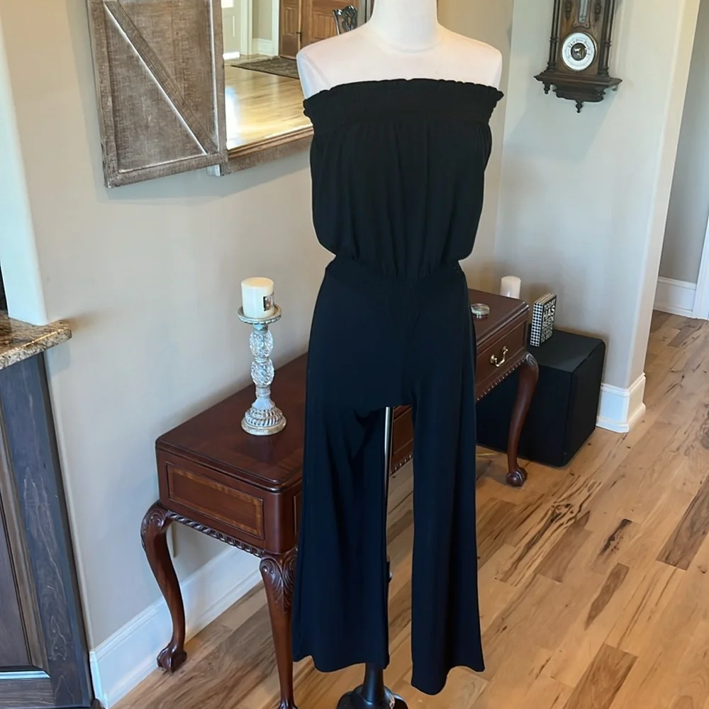 Comfy Strapless Black Knit Jumpsuit Strapless